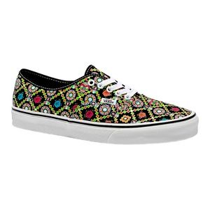 VANS-AUTHENTIC DIA DE MUERTOS GLOW IN THE DARK BLACK AND WHITE SKATE SHOES-SZ 7